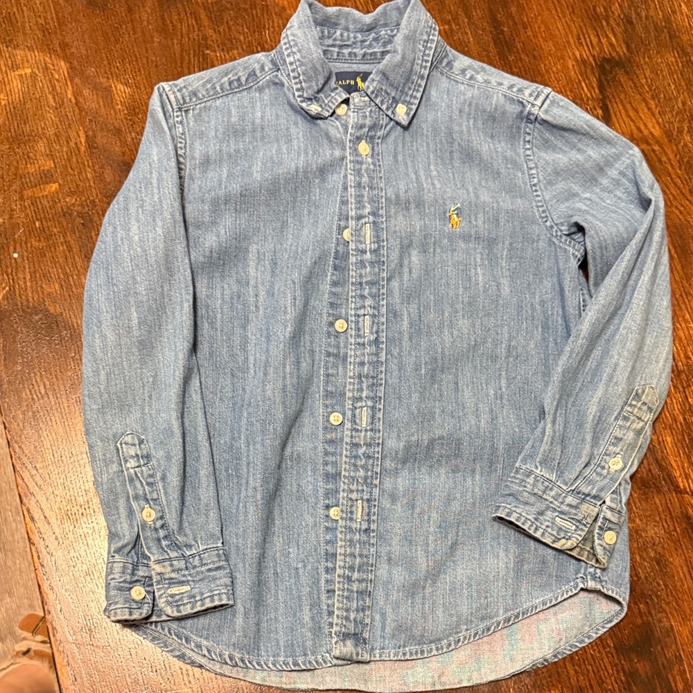 Ralph Lauren Blue Denim Shirt with Yellow Logo